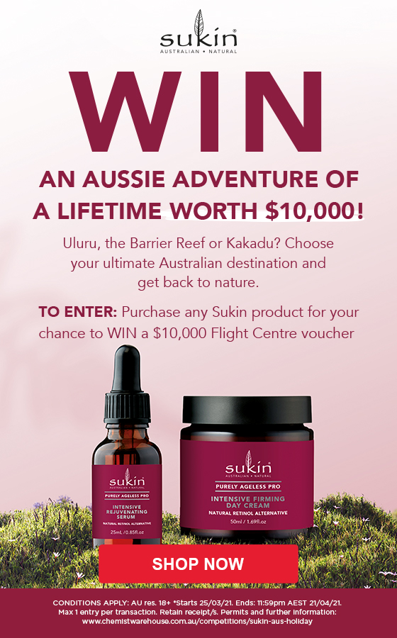 Chemist Warehouse, Sukin Aussie Adventure, 1 10,000 Flight Centre Gift
